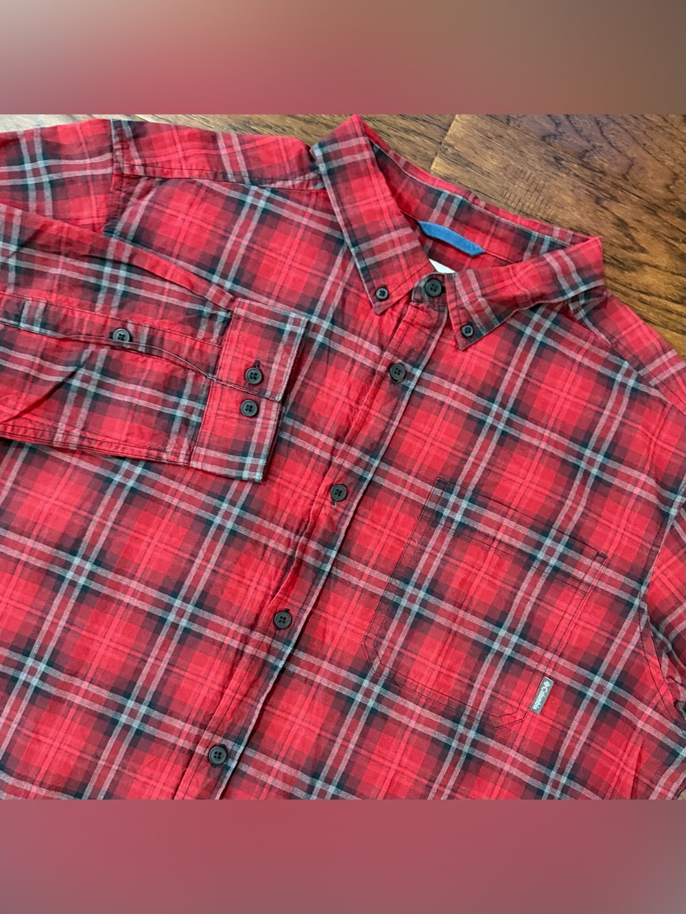 Columbia Men’s Shirt Red/Black Plaid Long Sleeve Button Up XL